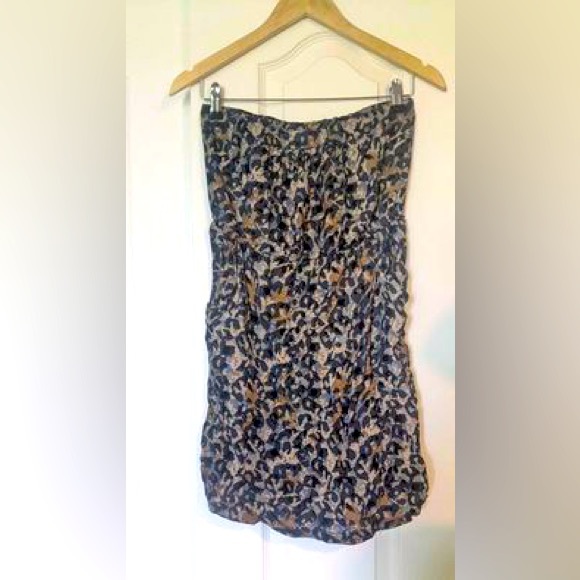 Adorable Animal Print Blue & Tan Leopard Strapless Dress With Pockets - Picture 1 of 4